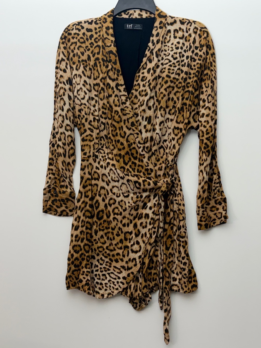 Zara TRF Collection Leopard Print Romper Size S Wrap Tie Front